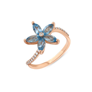 APPLE SEED GOLD DIAMOND BLUE TOPAZ RING