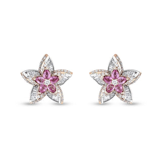 APPLE SEED POMANO GOLD DIAMOND PINK SAPPHIRE EARRINGS