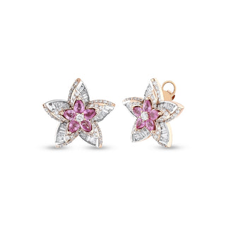 APPLE SEED POMANO GOLD DIAMOND PINK SAPPHIRE EARRINGS