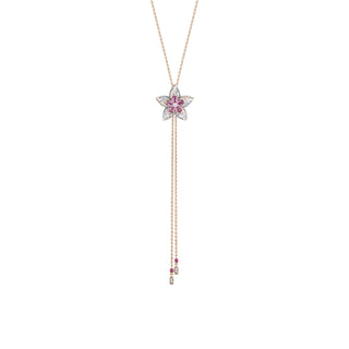 APPLE SEED BLOSSOM GOLD DIAMOND PINK SAPPHIRE LARIAT NECKLACE