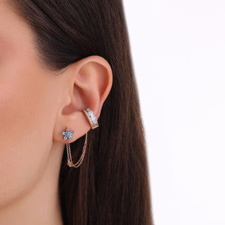 APPLE SEED POMANO	 BAGUETTE DIAMOND BLUE TOPAZ CHAIN EARRING