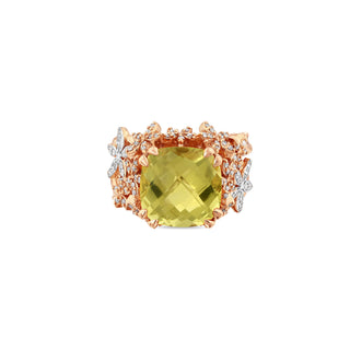 APPLE SEED PERIDOT DIAMOND SOLITARE RING