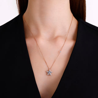 APPLE SEED POMANO GOLD DIAMOND BLUE TOPAZ NECKLACE