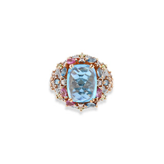 APPLE SEED GOLD DIAMOND BLUE TOPAZ RING
