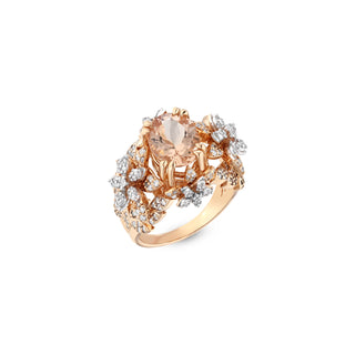 APPLE SEED BLOSSOM PAVÊ GOLD MORGANITE DIAMOND RING