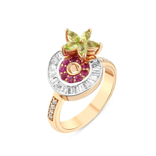 APPLE SEED GOLD BAGUETTE DIAMOND PERIDOT RING