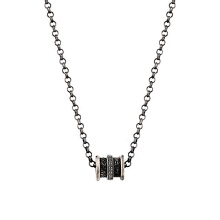 HONEYCOMB HALO SILVER BLACK DIAMOND NECKLACE