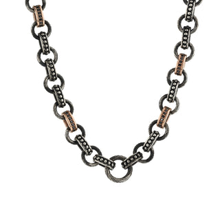 CHAIN GOLD & SILVER BLACK DIAMOND NECKLACE