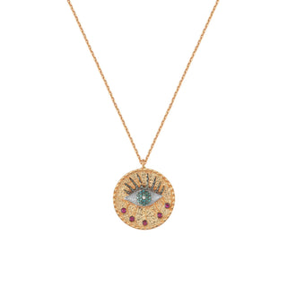 EYE LIGHT GOLD BLUE DIAMOND NECKLACE Bee Goddess