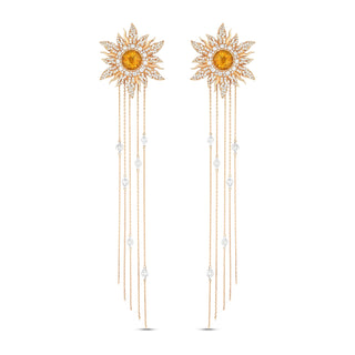 THE SUN GLAMOROUS GOLD DIAMOND CITRINE EARRINGS