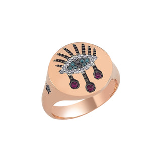 EYE LIGHT GOLD BLUE DIAMOND RUBY RING