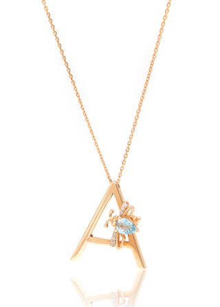 LETTERS A GOLD BLUE TOPAZ DIAMOND NECKLACE