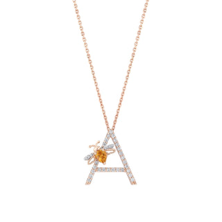 LETTER A GOLD CITRINE DIAMOND NECKLACE