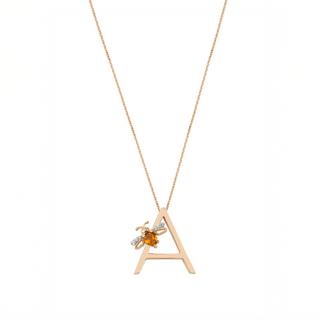 LETTER A GOLD DIAMOND CITRINE NECKLACE