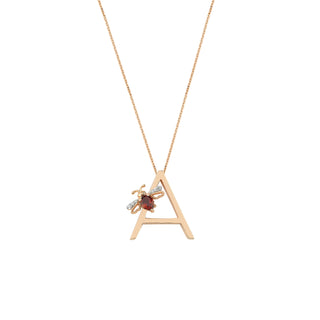 LETTER A GOLD GARNET NECKLACE