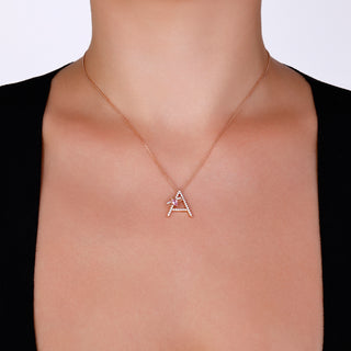 LETTER A GOLD DIAMOND PINK SAPPHIRE NECKLACE