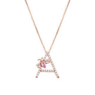 LETTER A GOLD DIAMOND PINK SAPPHIRE NECKLACE