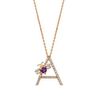 LETTER A GOLD AMETHYST DIAMOND NECKLACE