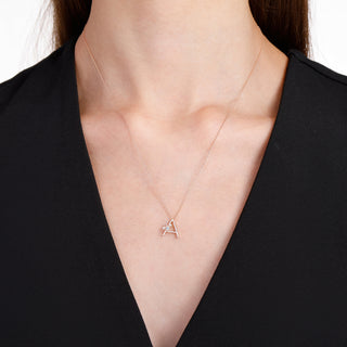 LETTER A GOLD DIAMOND BLUE TOPAZ SMALL NECKLACE