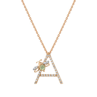 LETTER A GOLD PERIDOT DIAMOND NECKLACE