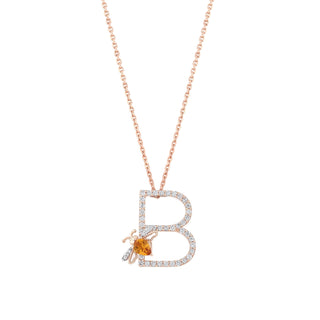 LETTER B GOLD CITRINE DIAMOND NECKLACE