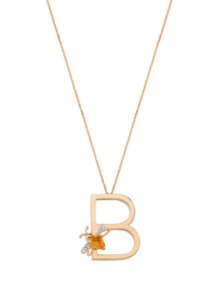 LETTER B GOLD CITRINE DIMAOND NECKLACE