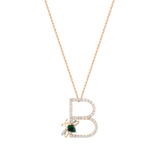 LETTER B EMERALD GOLD DIAMOND NECKLACE