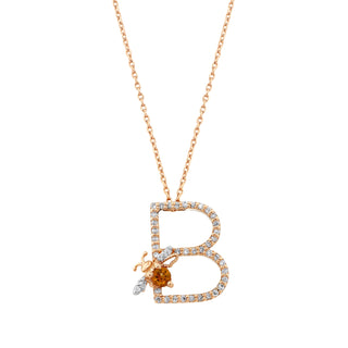 LETTER B GOLD CITRINE DIAMOND NECKLACE