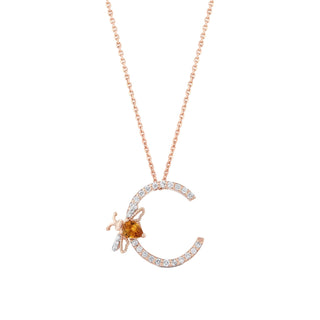 LETTER C GOLD CITRINE DIAMOND NECKLACE