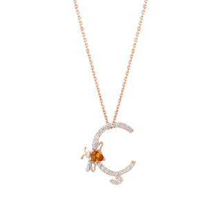 LETTER Ç GOLD CITRINE DIAMOND NECKLACE