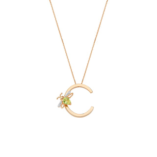 LETTER C GOLD PERIDOT NECKLACE