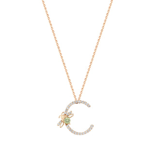 LETTER C PERIDOT GOLD DIAMOND NECKLACE