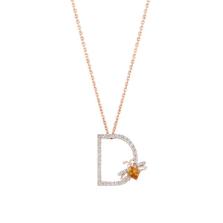 LETTER D GOLD CITRINE DIAMOND NECKLACE