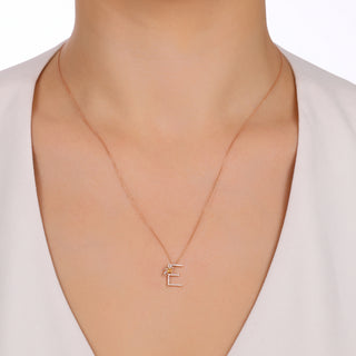 LETTER E GOLD PERIDOT DIAMOND XSMALL NECKLACE