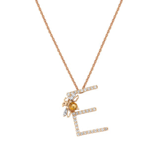 LETTER E GOLD PERIDOT DIAMOND XSMALL NECKLACE