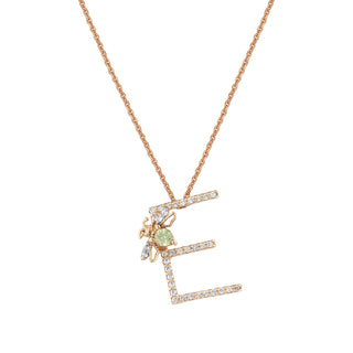 LETTER E GOLD CITRINE DIAMOND XSMALL NECKLACE