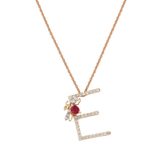 LETTER E RUBY DIAMOND XSMALL NECKLACE