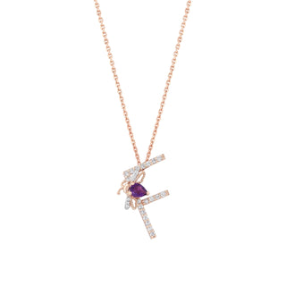 LETTER F GOLD AMETHYST DIAMOND NECKLACE