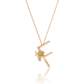 LETTER F GOLD PERIDOT NECKLACE