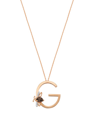 LETTER G SMOKY TOPAZ GOLD DIAMOND NECKLACE