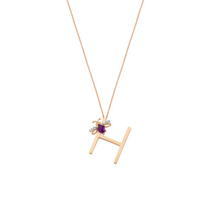 LETTER H GOLD AMETHYST NECKLACE