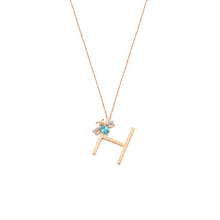 LETTER H GOLD BLUE TOPAZ NECKLACE