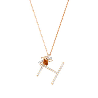 LETTER H CITRINE GOLD DIAMOND NECKLACE