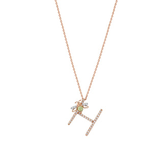 LETTER H PERIDOT GOLD DIAMOND XSMALL NECKLACE