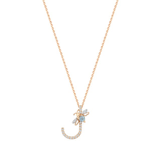 LETTER J BLUE TOPAZ GOLD DIAMOND XSMALL NECKLACE