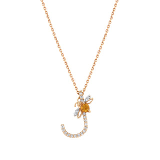 LETTER J CITRINE GOLD DIAMOND XSMALL NECKLACE