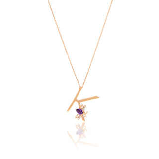 LETTER K GOLD AMETHYST DIAMOND NECKLACE