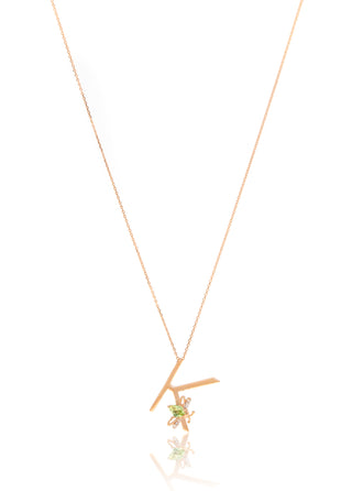 LETTER K GOLD PERIDOT DIAMOND NECKLACE