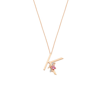 LETTER K GOLD PINK SAPPHIRE NECKLACE