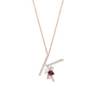 LETTER K GOLD RHODOLITE DIAMOND NECKLACE